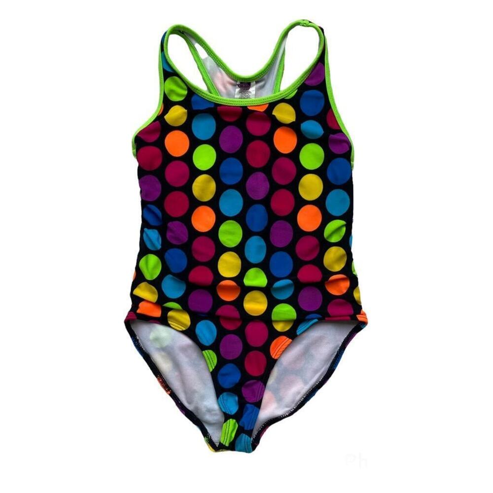 Girls OP Small 6-6X One Piece Racerback Rainbow Polka Dot Swimsuit